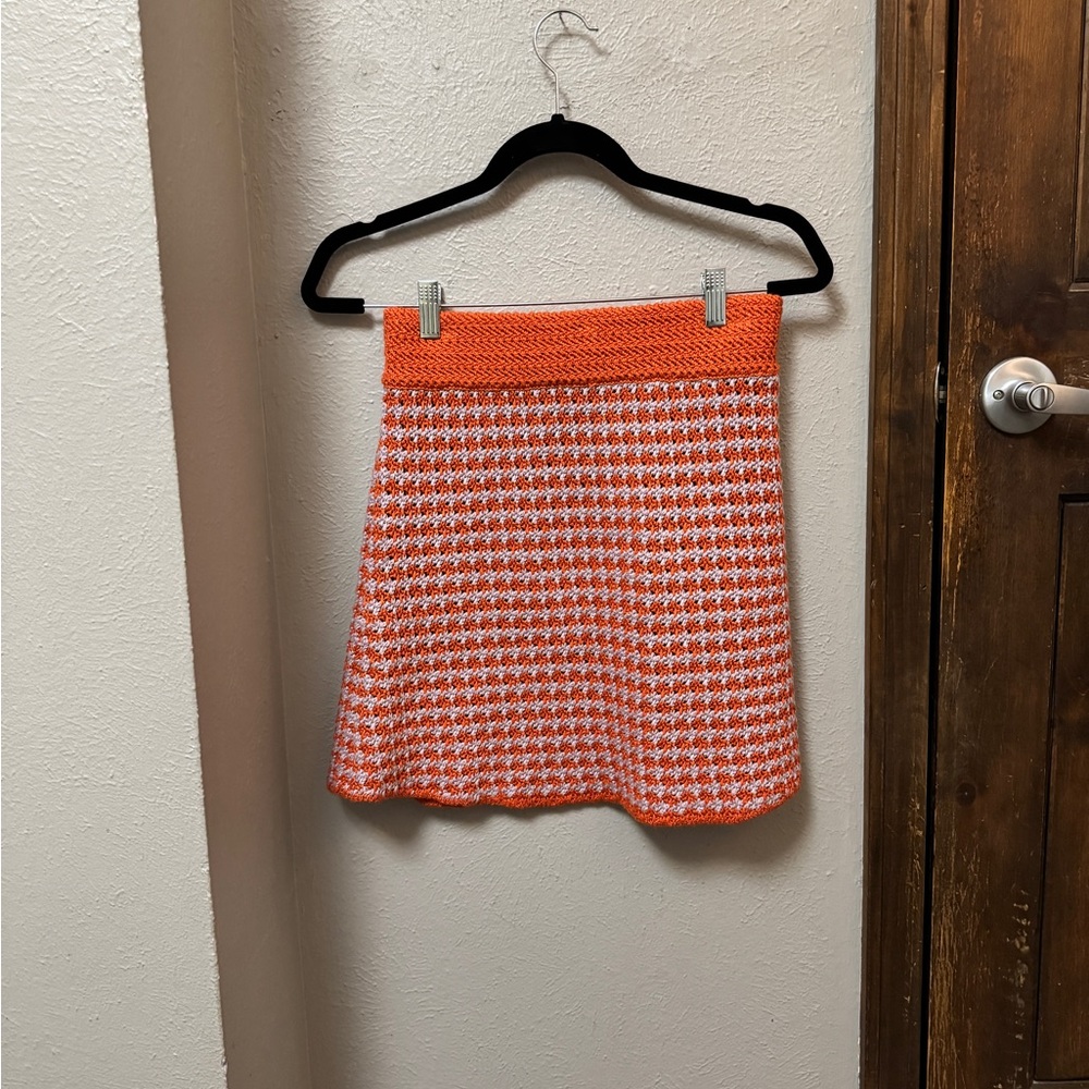 Zara Orange and White A-Line Skirt
